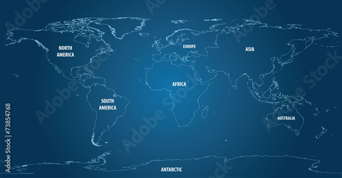 World Map of Continents With Outline Light Color