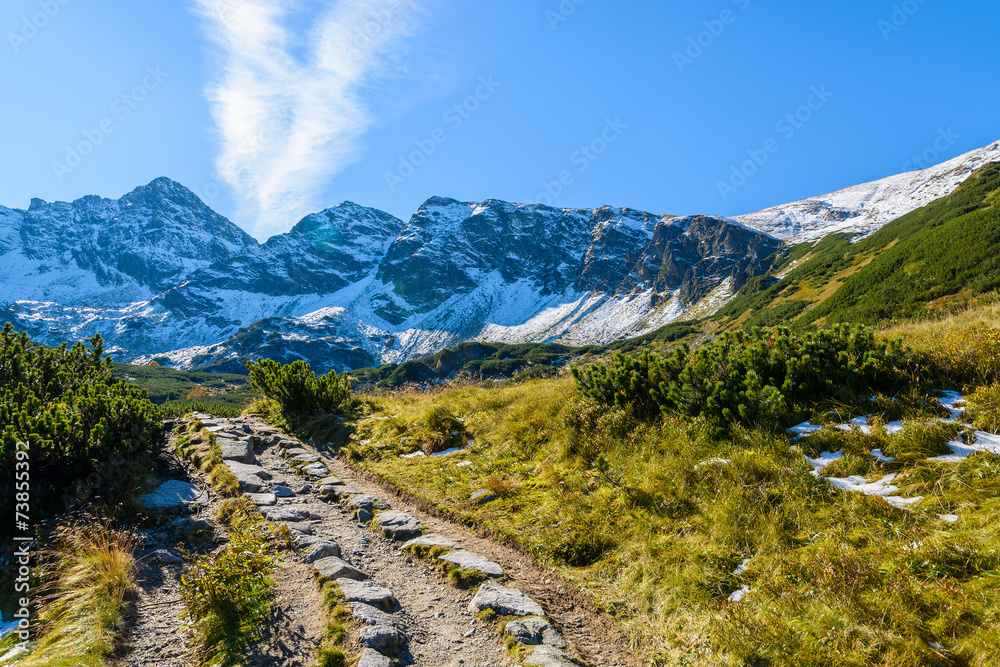 Path in Gasienicowa valley in autumn season, Tatra Mountains