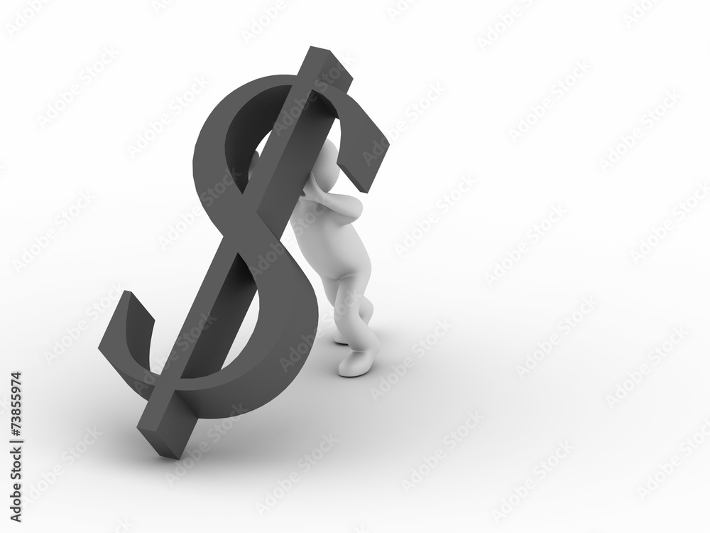 3d man with falling dollar symbol