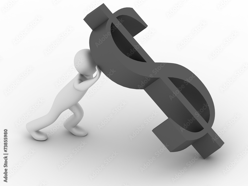 3d man with falling dollar symbol