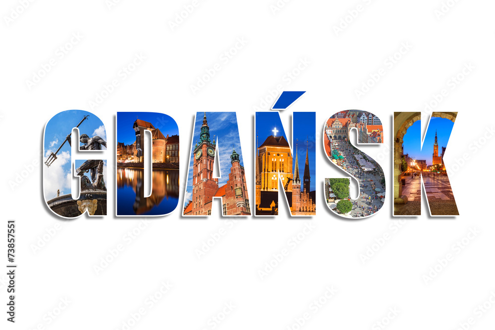 Fototapeta premium Gdansk sign made by collage of photos