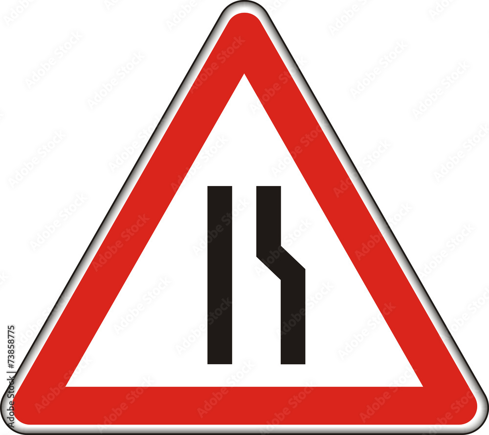 Verkehrszeichen, verengte Fahrbahn Verkehrszeichen, verengte Fahrbahn