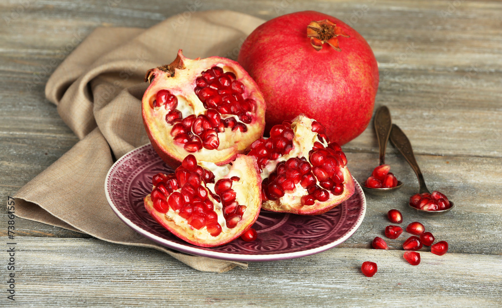 Beautiful composition with juicy pomegranates, Beautiful composition with juicy pomegranates,