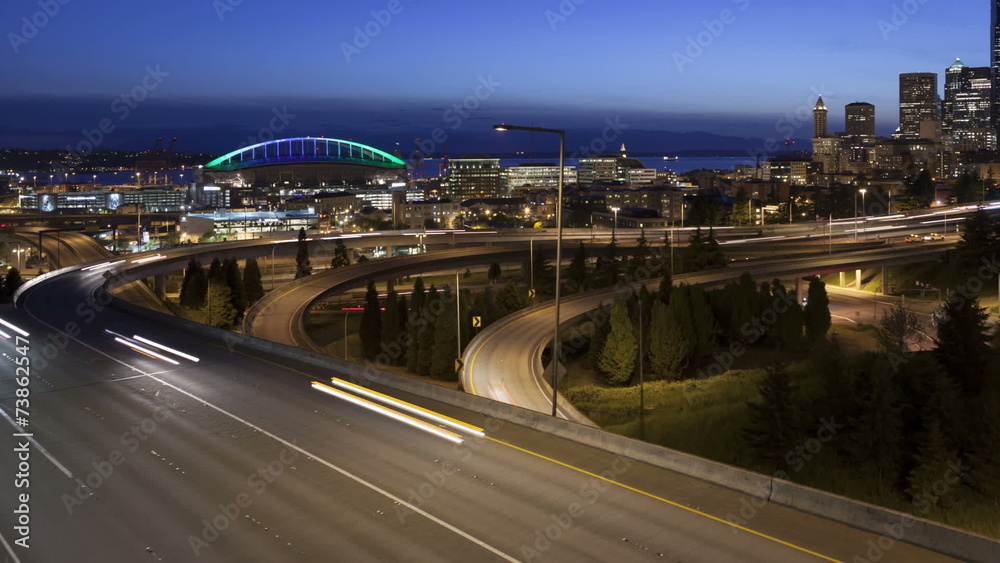 Time lapse zoom out traffic Seattle Skyline Time lapse zoom out traffic Seattle Skyline