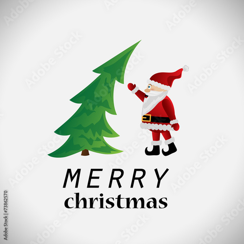 Christmas Tree Greeting Card - Isolated On Gray Background, Vector Illustration. Christmas Tree Vector