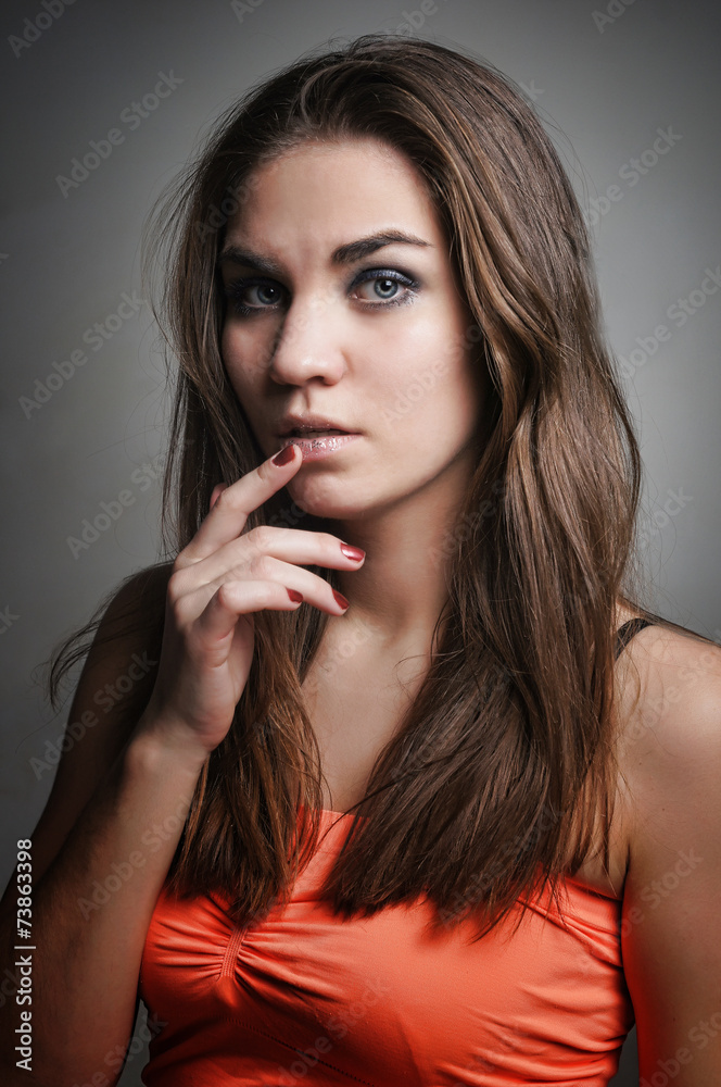Fashion portrait the beautiful young girl isolated Fashion portrait the beautiful young girl isolated