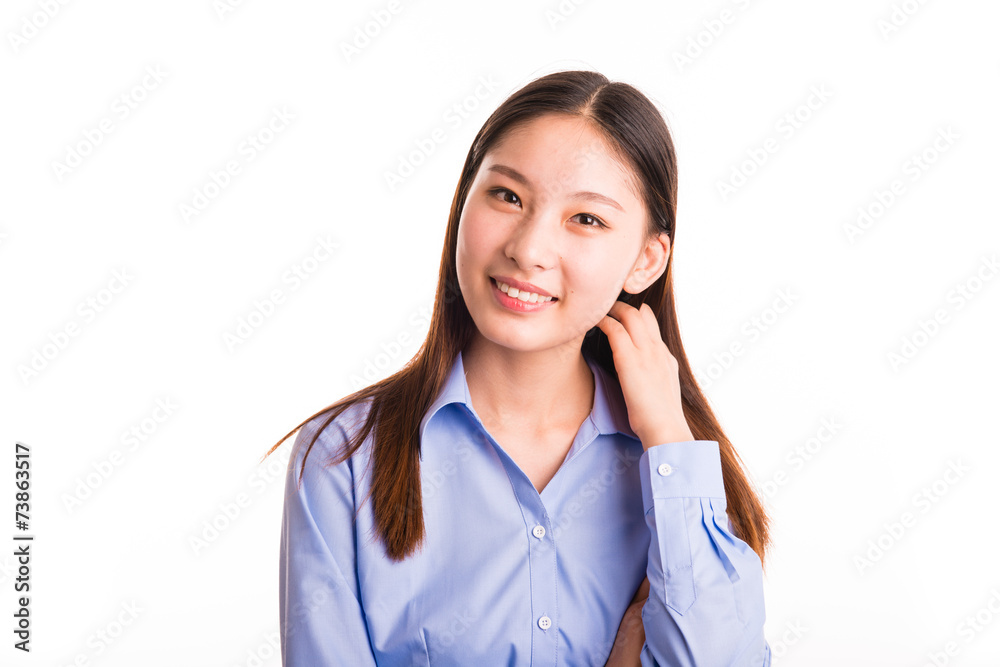 Young business woman standing isolated on white Young business woman standing isolated on white