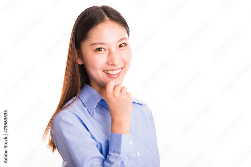 Young business woman standing isolated on white Young business woman standing isolated on white