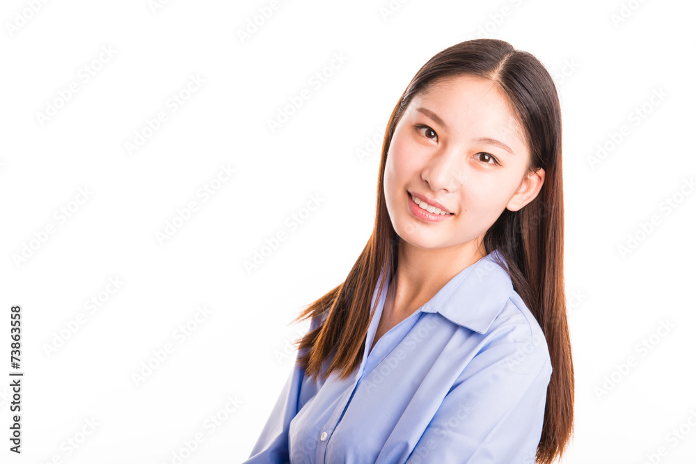 Young business woman standing isolated on white Young business woman standing isolated on white