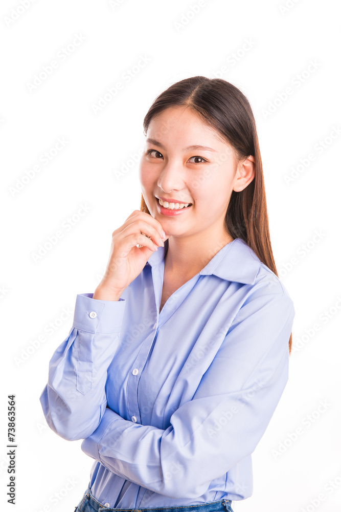 Young business woman standing isolated on white Young business woman standing isolated on white