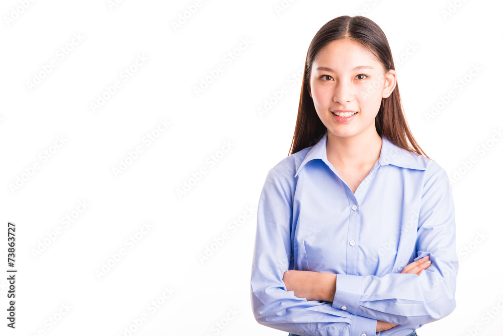Young business woman standing isolated on white Young business woman standing isolated on white