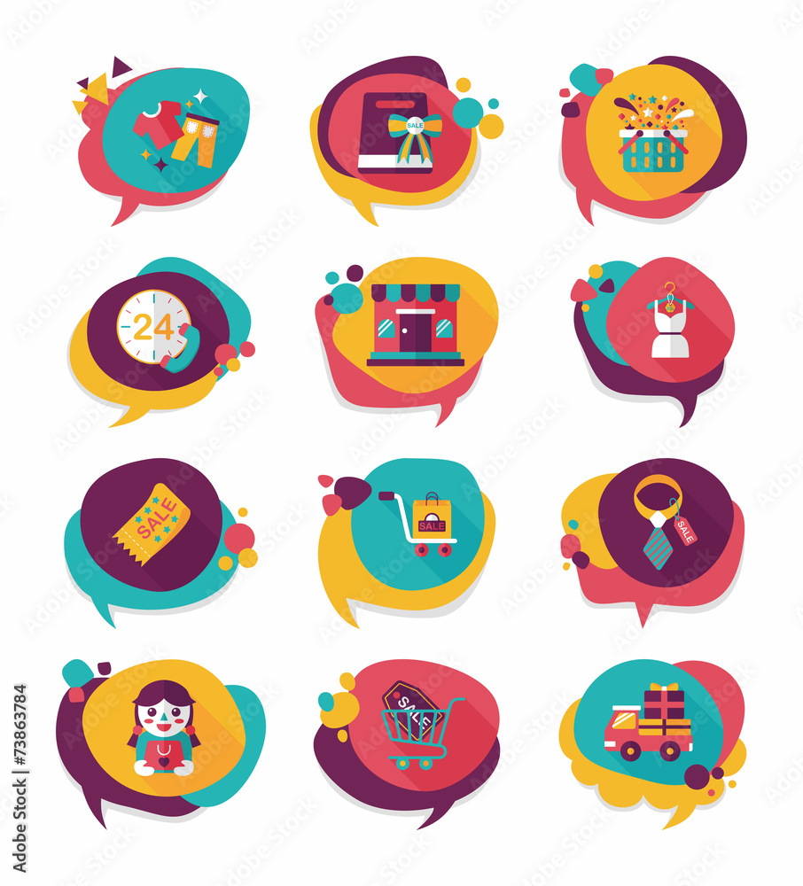 shopping speech bubble flat design background set, eps10 shopping speech bubble flat design background set, eps10