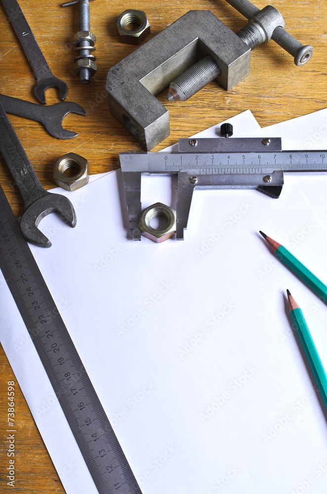 The measuring tool and white sheets The measuring tool and white sheets