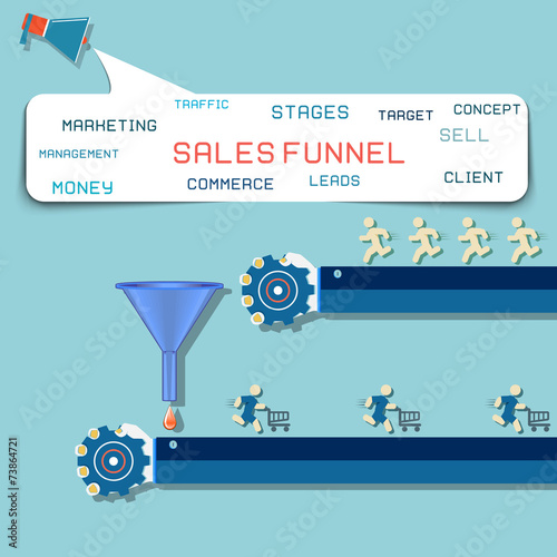 Sales funnel flat illustration, vector graphics.
