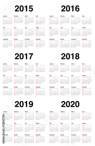 Calender 2015 2016 2017 2018 2019 2020