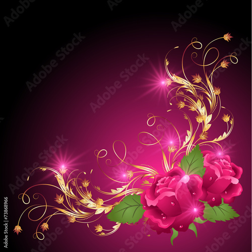 Golden ornament wth rose