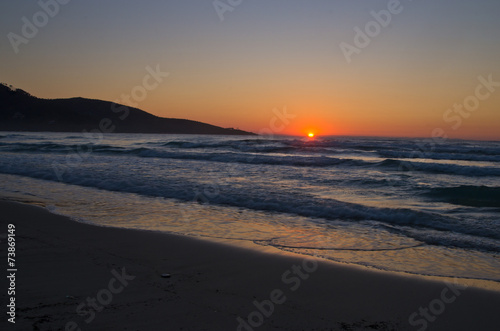 Sunrise and waves at golden beach, Thassos island