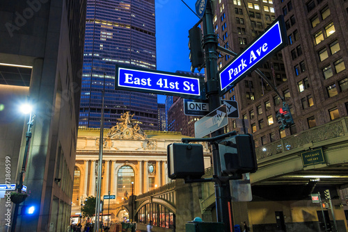 Facade of Grand Central Terminal at twilight in New York