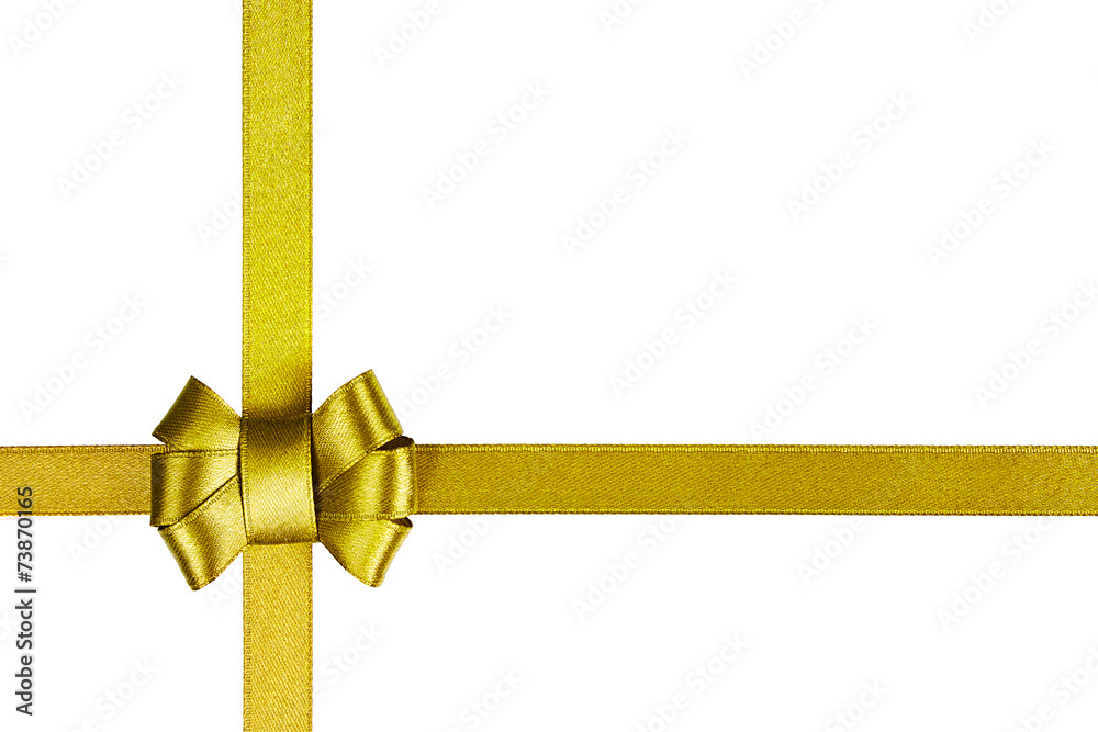 golden satin ribbon tied in a bow isolated on white background golden satin ribbon tied in a bow isolated on white background
