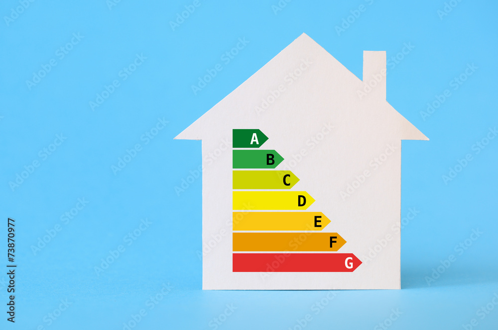 Paper house with energy efficiency chart Paper house with energy efficiency chart