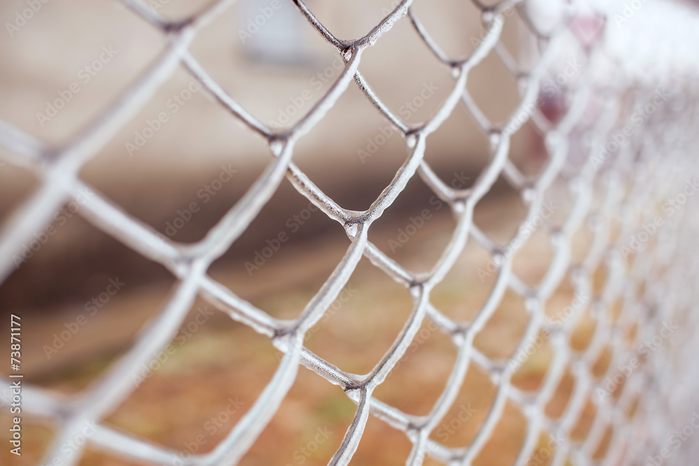 Fototapeta premium Ice-covered metal mesh