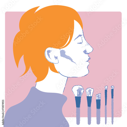 Profile of a young woman with short red hair
