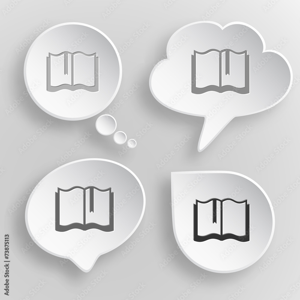 Book. White flat vector buttons on gray background. Book. White flat vector buttons on gray background.