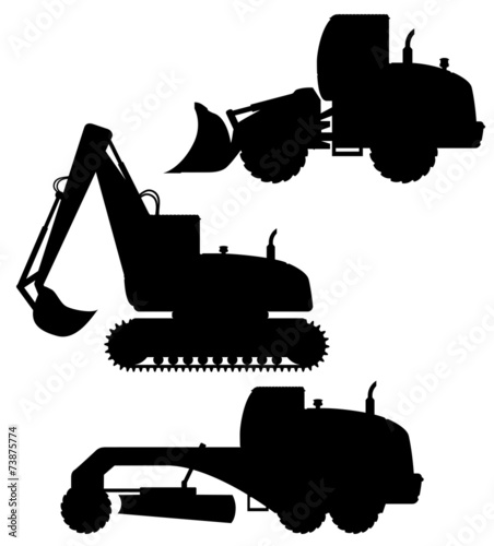 car equipment for road works black silhouette vector illustratio