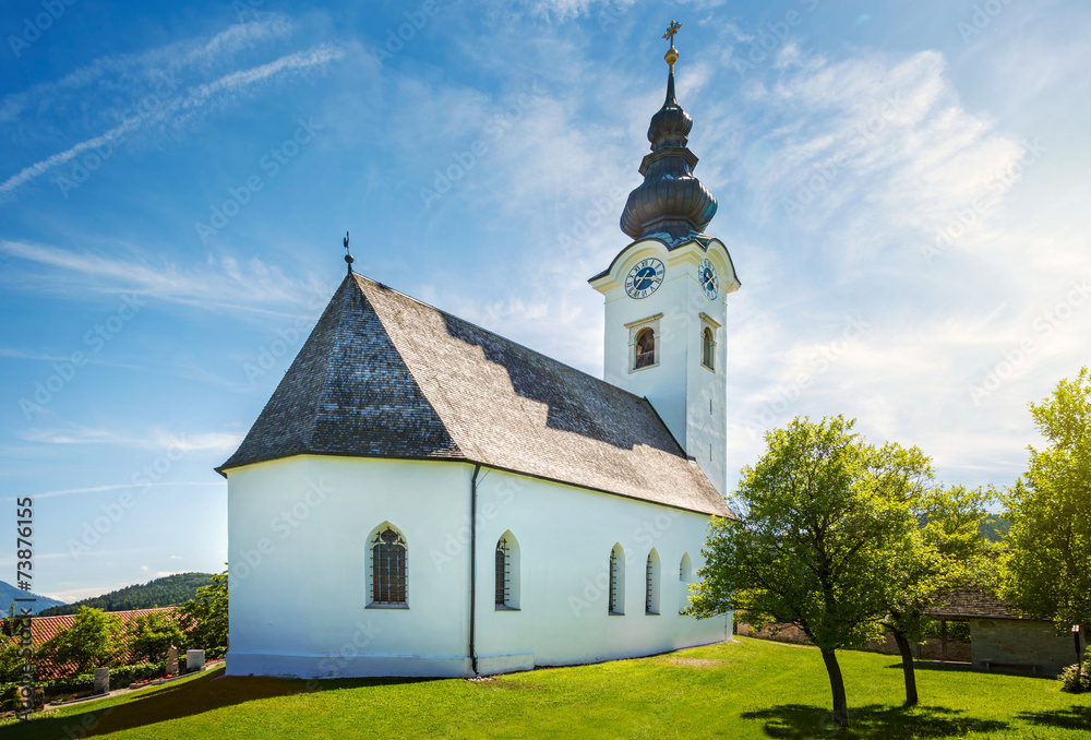 White church in little bavarian village, Germany