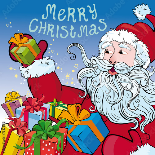 Christmas background Santa Claus with gifts