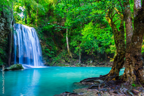 canvas print motiv - calcassa : waterfall in the tropical forest where is in Thailand National P