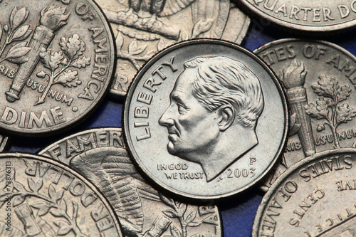 Coins of USA. US dime. Franklin D. Roosevelt photo