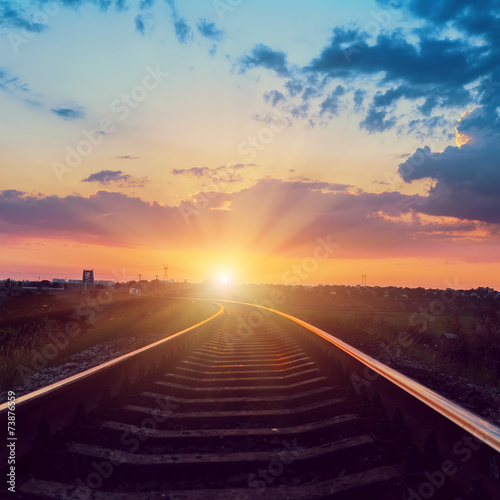 sunset over railroad to horizon