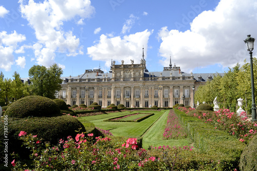 Palace, garden and flowers in foreground