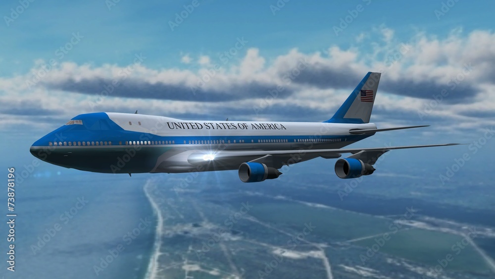 Airplane Boing Air Force One in fly - close up Airplane Boing Air Force One in fly - close up