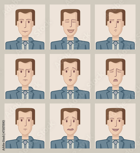 Facial expressions of a businessman. Flat