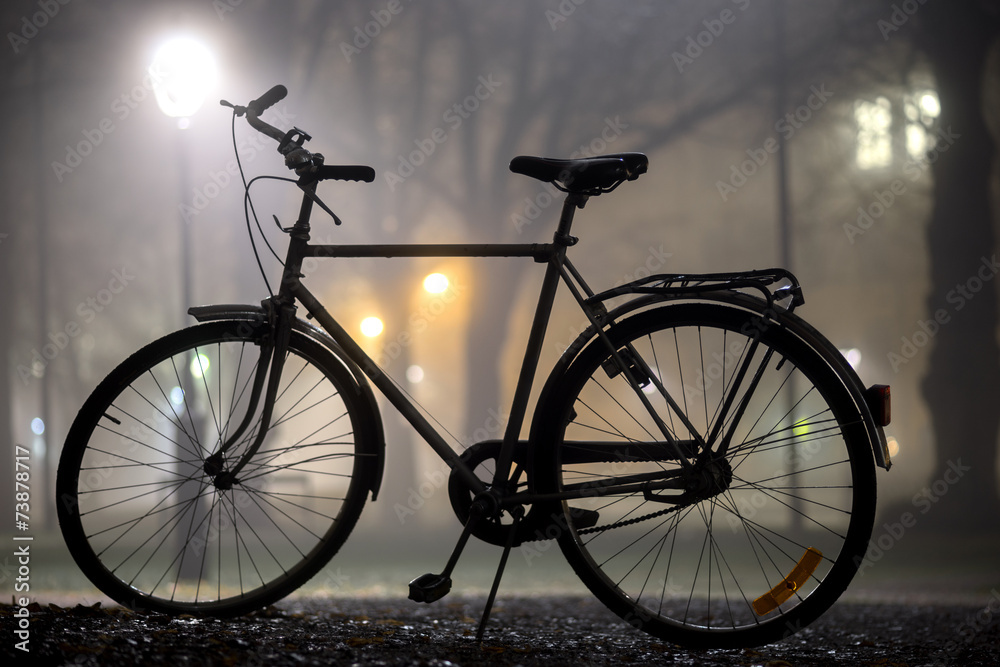 Silhouette of parked bicycle