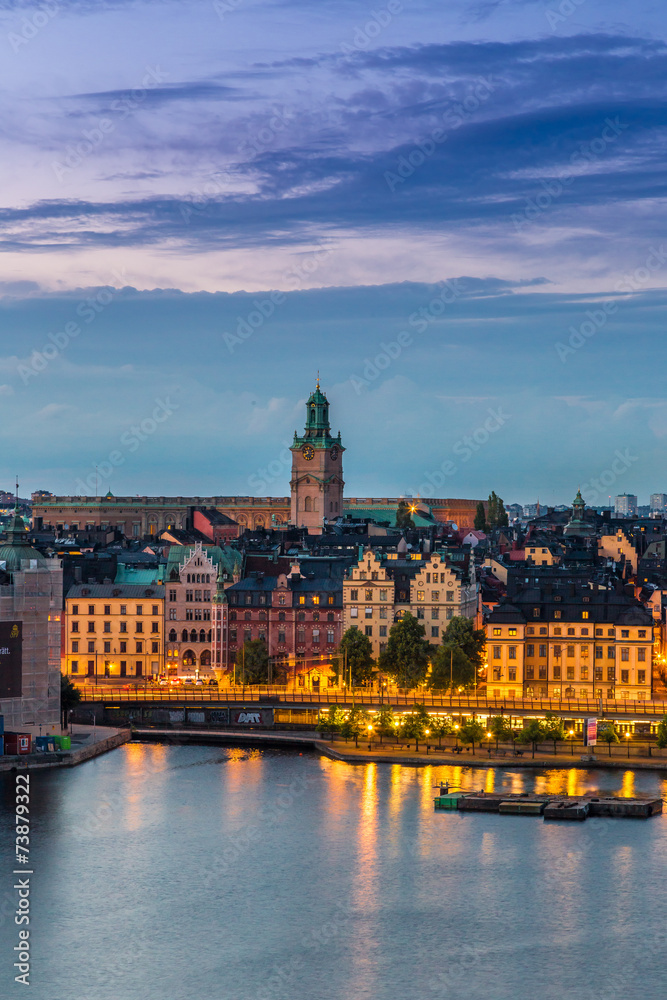Obraz premium Scenic summer night panorama of Stockholm, Sweden