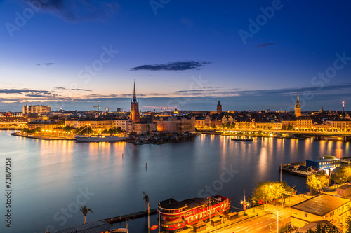 Scenic summer night panorama of  Stockholm  Sweden