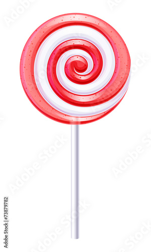 Red and white candy. Fruit lollipop.
