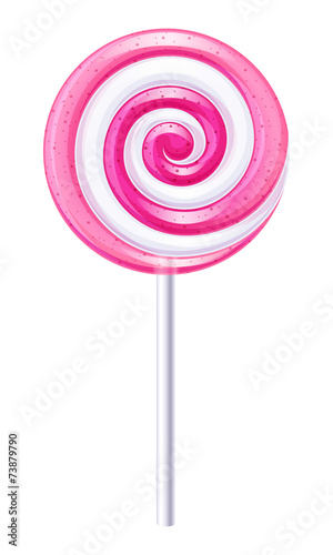 Pink and white candy. Strawberry lollipop.