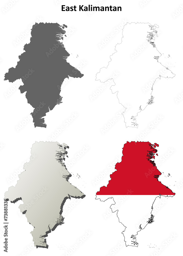 Obraz premium East Kalimantan blank outline map set