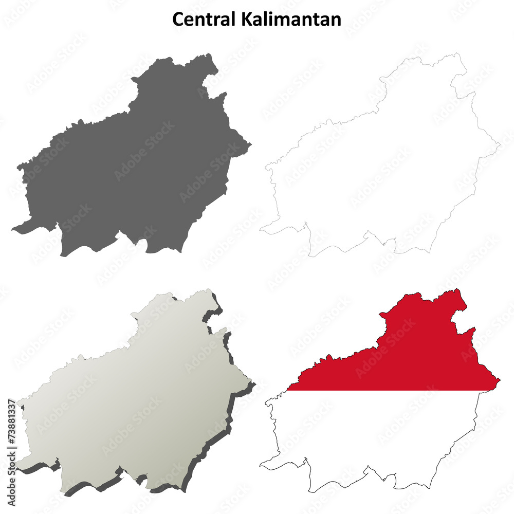 Central Kalimantan blank outline map set