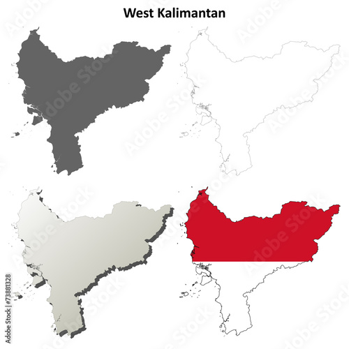 West Kalimantan blank outline map set