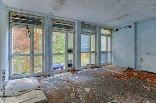 Inside the destroyed house on the edge of the forest
