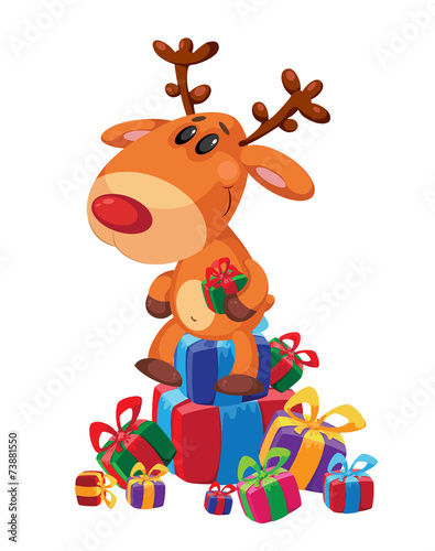 deer sits on gifts box photo