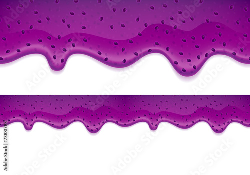 Drips of blueberry jam. Horizontal border.