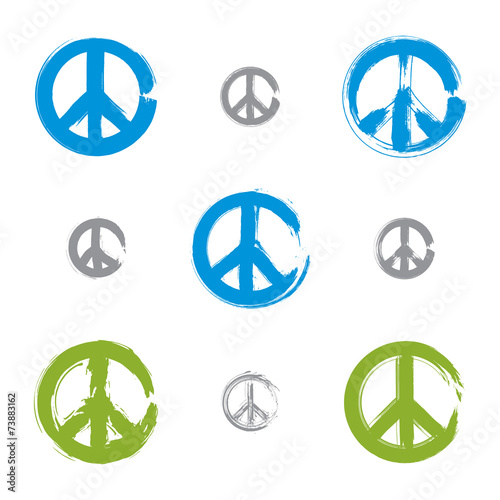 Set of hand drawn simple colorful vector peace icons, collection