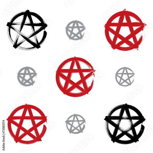 Set of hand-drawn pentagram icons scanned and vectorized, collec
