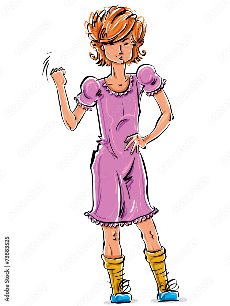 Vector full-length drawing of an angry Caucasian red-haired teen Vector full-length drawing of an angry Caucasian red-haired teen